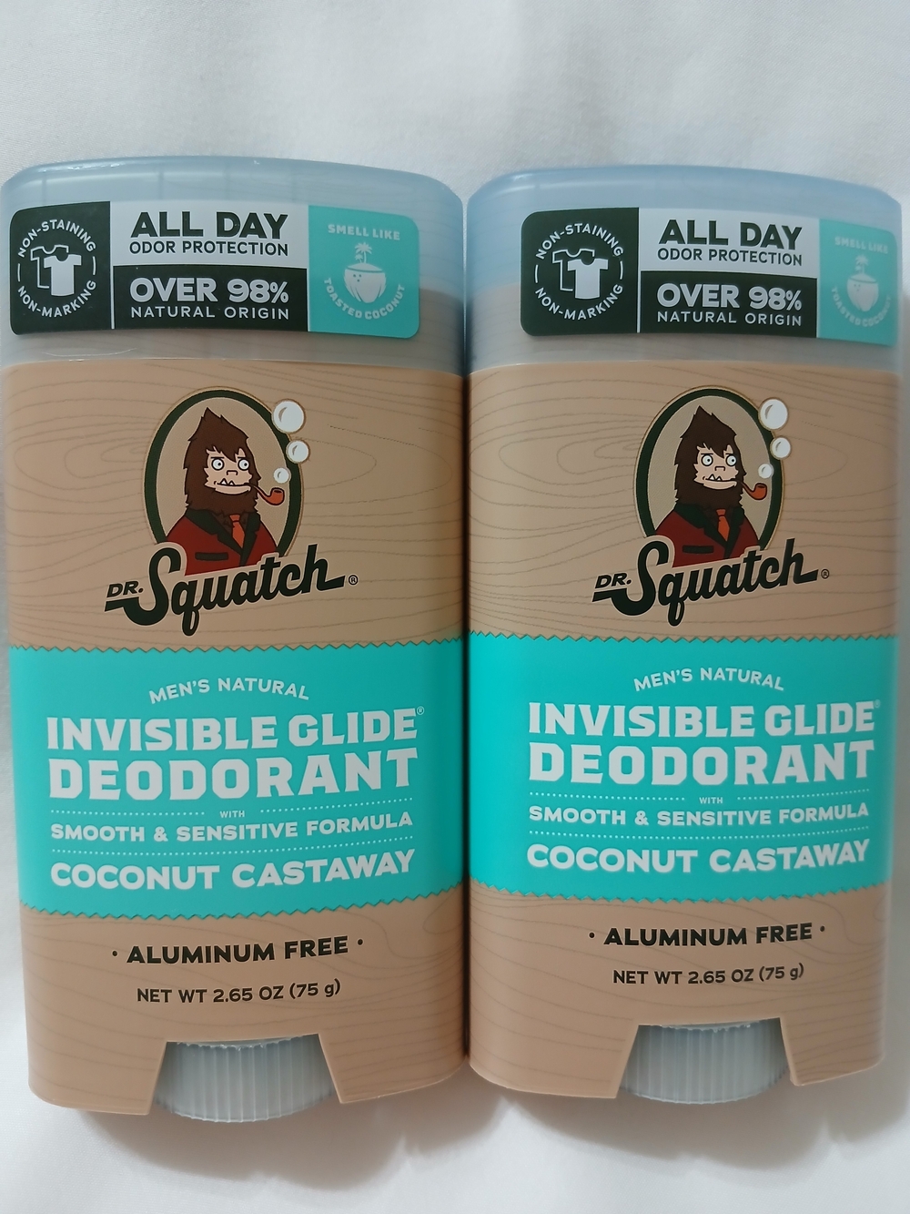New- Dr Squatch-Coconut Castaway Invisible Glide Deodorant - Aqua/Tan 2- Set